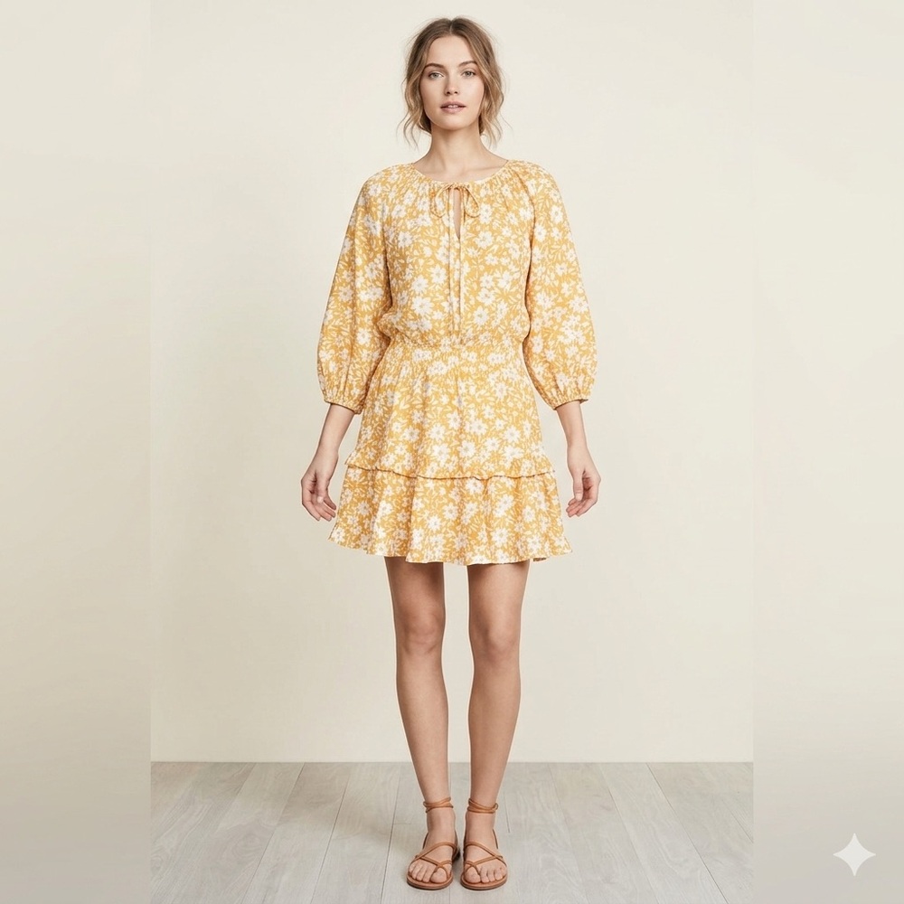 PINCH Floral Dress Yellow And White Size Large Mini Lightweight Casual Vacation